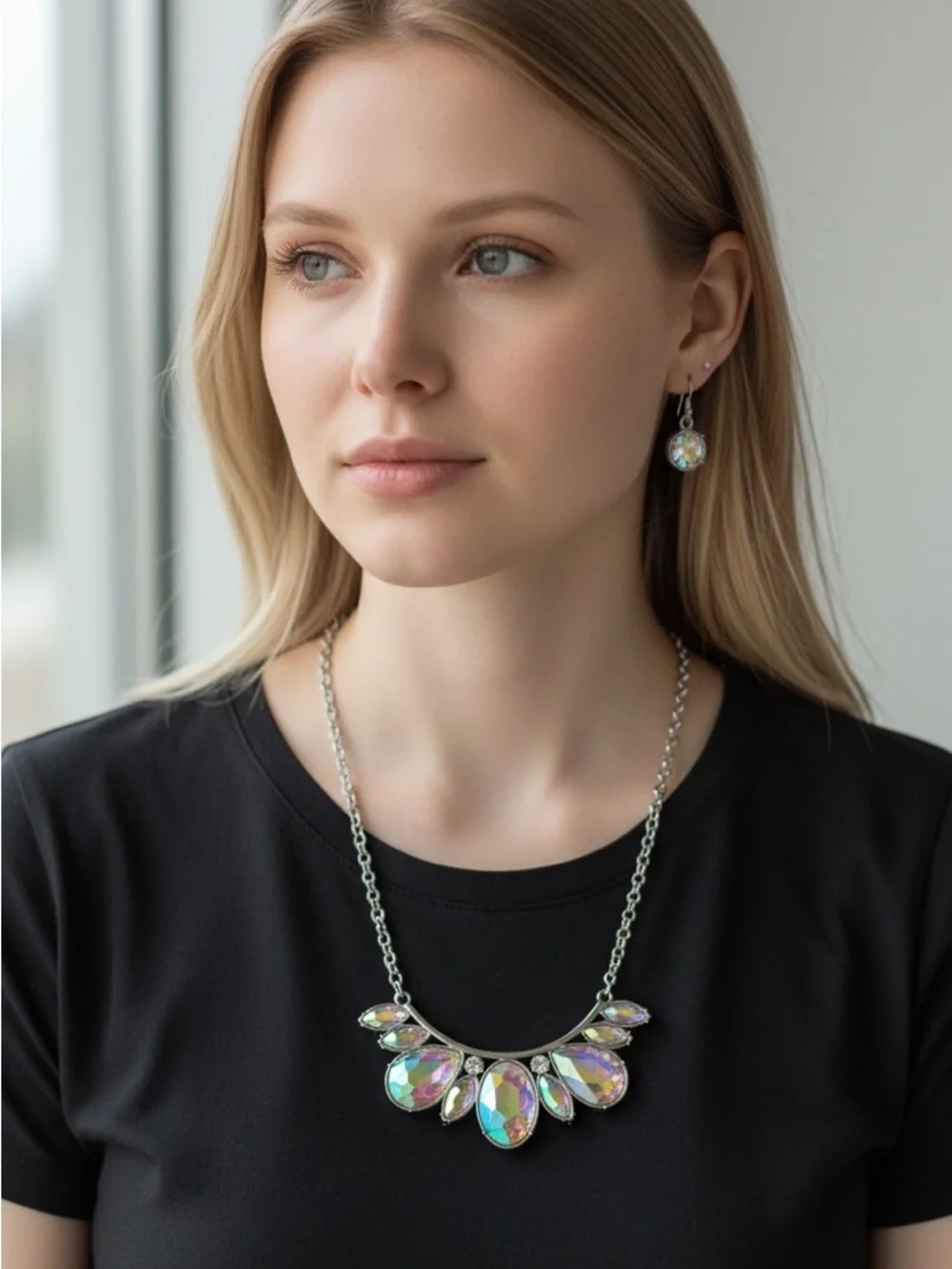 Aurora Crystal Statement Necklace and Earrings Set - Iridescent